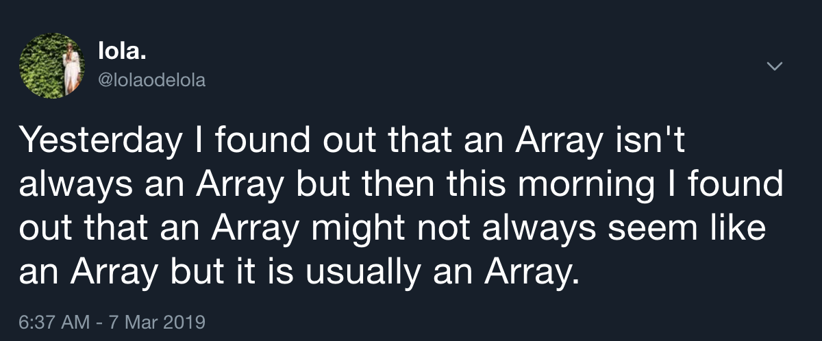 Tweet explaining that I don't know if I know what an array is